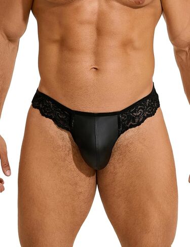 comeondear Mens Lace Thong Pouch Underwear Sexy Low Rise G-String Bikini Jockstraps for Men Jock Strap Briefs Black in Saudi Arabia