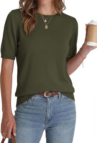 BTFBM Short Sleeve Sweater for Women Spring Tops Crew Neck Lightweight Pullover Loose Dressy Casual Blouse Basic Clothes in Kuwait