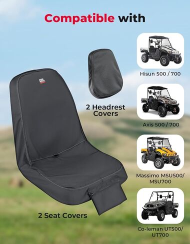 غطاء مقعد KEMIMOTO UTV مع فتحات تصريف - 1680D أكسفورد عالي التحمل ومقاوم للماء متوافق مع Hisun/Axis 500 700، Massimo MSU500 MSU700، Coleman UT500 UT700، أغطية مسند الرأس متضمنة مجموعة من قطعتين in Saudi Arabia