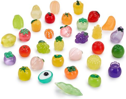100Pcs Resin Artificial Fruits Miniature Fruits Figures Faux Pineapple Strawberry Banana Lemon Peach Fruit Decorations Fruit Luminous Decor Tiny Figure for Home Kitchen Garden Party Decor in Saudi Arabia