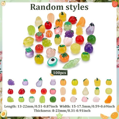 100Pcs Resin Artificial Fruits Miniature Fruits Figures Faux Pineapple Strawberry Banana Lemon Peach Fruit Decorations Fruit Luminous Decor Tiny Figure for Home Kitchen Garden Party Decor in Saudi Arabia