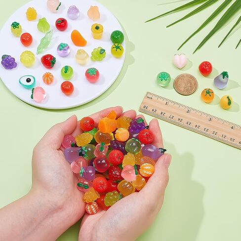 100Pcs Resin Artificial Fruits Miniature Fruits Figures Faux Pineapple Strawberry Banana Lemon Peach Fruit Decorations Fruit Luminous Decor Tiny Figure for Home Kitchen Garden Party Decor in Saudi Arabia