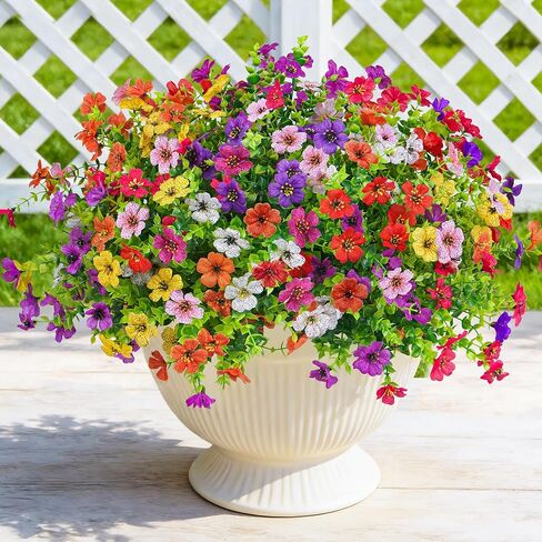 Der Rose 24 Bundles Artificial Flowers for Outdoor UV Resistant Faux Pants Spring Flowers for Outdoor Planters Wedding Home Garden Patio Porch Decor (8 Colors) in Saudi Arabia