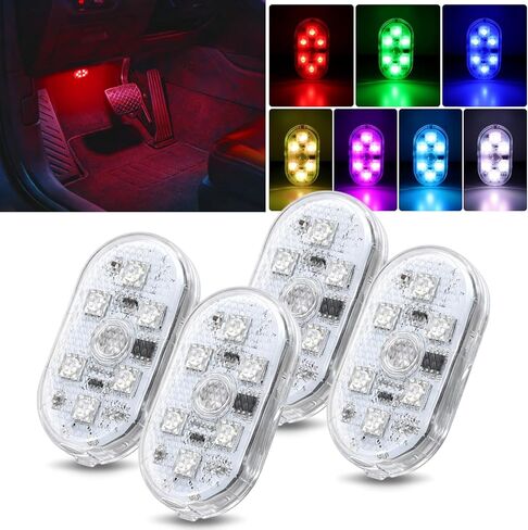 Nilight Wireless Magnetic RGB LED Interior Lights, 4 PCS 7 Colors USB Rechargeable Universal Mini Sticky Footwell Ambient Atmosphere Reading Lamp with Touch Sensor, Portable Night Lighting for Car in Saudi Arabia
