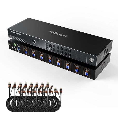 محول TESmart 16 منفذ HDMI KVM 8K@60 هرتز، USB 3.0 16X1 Rackmount KVM محاكي EDID على مستوى المؤسسات | مفتاح التشغيل السريع | RS232 | اتش دي سي بي 2.3 | جهاز تحكم عن بعد بالأشعة تحت الحمراء | التحكم في الملكية الفكرية | المسح التلقائي | مع 8 قطع كابل KVM بط in Saudi Arabia