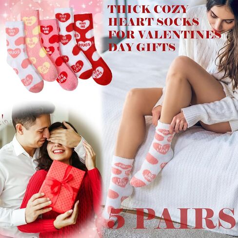 5 Pairs Valentines Fuzzy Slipper Sock Gifts Galentines Gift for Women Her Cozy Fuzzy Fluffy Heart Conversation Sock(Valentine's,Mink Fur,5 Pairs) in Saudi Arabia