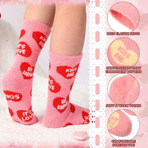 5 Pairs Valentines Fuzzy Slipper Sock Gifts Galentines Gift for Women Her Cozy Fuzzy Fluffy Heart Conversation Sock(Valentine's,Mink Fur,5 Pairs) in Saudi Arabia