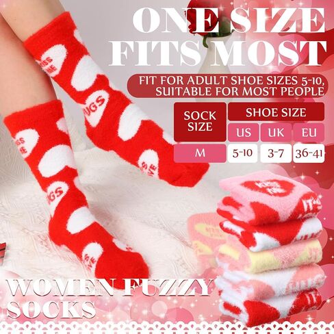5 Pairs Valentines Fuzzy Slipper Sock Gifts Galentines Gift for Women Her Cozy Fuzzy Fluffy Heart Conversation Sock(Valentine's,Mink Fur,5 Pairs) in Saudi Arabia