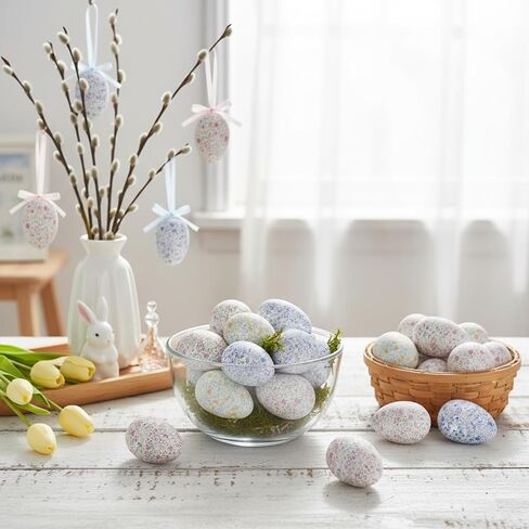 24 قطعة من بيض عيد الفصح الزهري من الفوم الباستيل وبيض عيد الفصح ومزهرية حشو صواني المنزل وسلة مزهرية وأوعية حشو شجرة الحلي DIY الربيع وحفلات المزرعة ديكور طاولة المنزل 1.57 × 2.36 بوصة in Kuwait