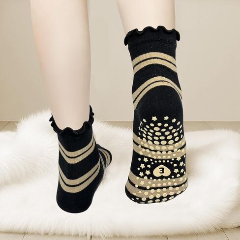 Striped Yoga Socks for Women – 3 Pairs Non Slip Grip Pilates Barre Socks, Cute Workout Socks, US Size 5-9 in Saudi Arabia