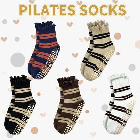 Striped Yoga Socks for Women – 3 Pairs Non Slip Grip Pilates Barre Socks, Cute Workout Socks, US Size 5-9 in Saudi Arabia