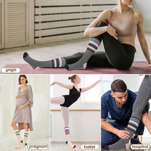3 أزواج من الجوارب البيلاتيس المخططة اللطيفة للنساء جوارب مخططة غير قابلة للانزلاق لليوجا، وباري، وحافية القدم in Kuwait