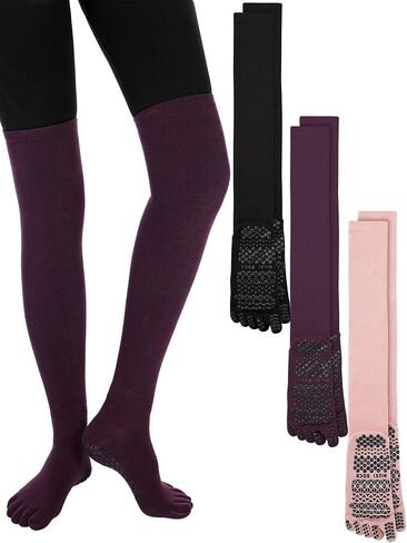 3 Pairs Yoga Socks for Women Non Slip Five Toe Compression Socks Knee High Stockings for Yoga Barre Pilates Dance in Saudi Arabia