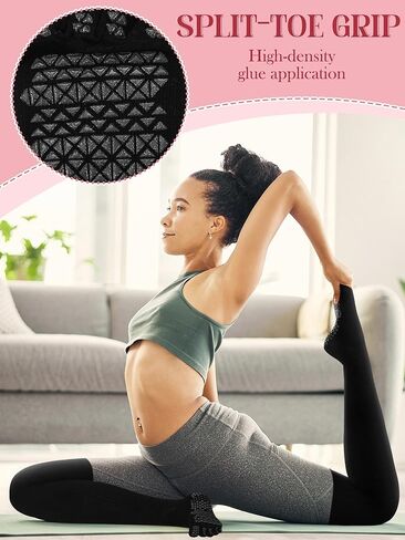 3 Pairs Yoga Socks for Women Non Slip Five Toe Compression Socks Knee High Stockings for Yoga Barre Pilates Dance in Saudi Arabia