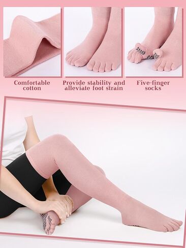 3 Pairs Yoga Socks for Women Non Slip Five Toe Compression Socks Knee High Stockings for Yoga Barre Pilates Dance in Saudi Arabia