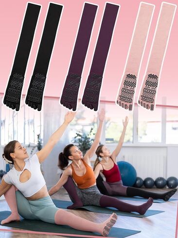 3 Pairs Yoga Socks for Women Non Slip Five Toe Compression Socks Knee High Stockings for Yoga Barre Pilates Dance in Saudi Arabia