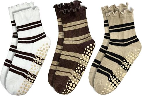 Striped Yoga Socks for Women – 3 Pairs Non Slip Grip Pilates Barre Socks, Cute Workout Socks, US Size 5-9 in Saudi Arabia