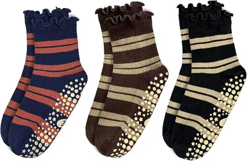 Striped Yoga Socks for Women – 3 Pairs Non Slip Grip Pilates Barre Socks, Cute Workout Socks, US Size 5-9 in Saudi Arabia