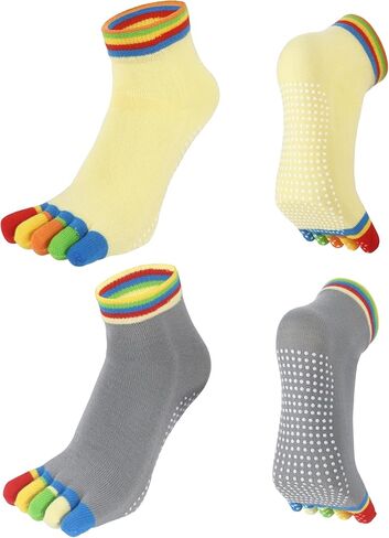 LemonGirl 2 Pairs Non-Slip Yoga Socks for Women Non-Slip Five Toe Full-Toe Socks US 5-9 for Pilates, Barre in Kuwait