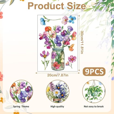 9 Sheet Spring Window Clings Spring Easter Party Decorations Flowers Plants Easter Reusable Window Stickers Double-Sided for Holiday Home School Office Decor Supplies in Kuwait