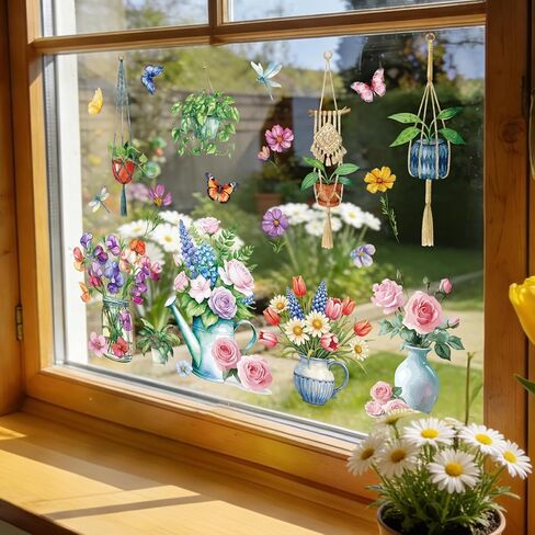 9 Sheet Spring Window Clings Spring Easter Party Decorations Flowers Plants Easter Reusable Window Stickers Double-Sided for Holiday Home School Office Decor Supplies in Kuwait