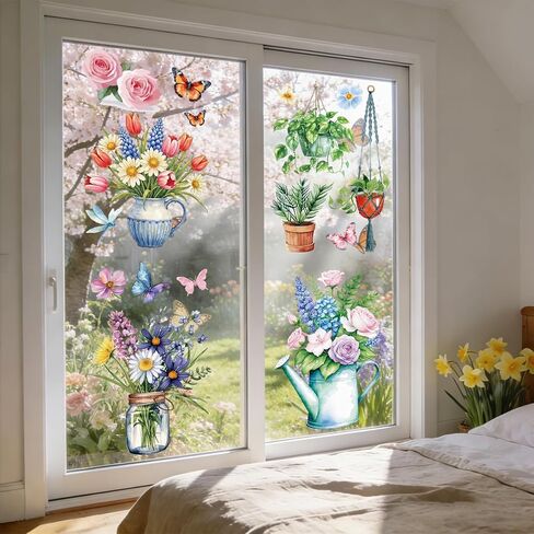 9 Sheet Spring Window Clings Spring Easter Party Decorations Flowers Plants Easter Reusable Window Stickers Double-Sided for Holiday Home School Office Decor Supplies in Kuwait
