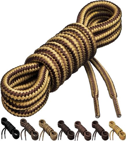 أربطة أحذية مستديرة سميكة وشديدة التحمل مقاس 1/5 بوصة من خشب البتولا للأحذية طويلة الرقبة وأحذية المشي لمسافات طويلة. (63 بوصة (161 سم) -L، بني/أسمر فاتح) in Kuwait