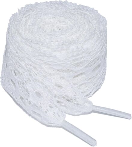 2 Pairs Lace Shoelaces - 120CM Flat Ribbon Shoe Laces for Women, 3CM Wide Fancy Sneaker Shoelaces, Decorative and Comfortable – White in Saudi Arabia