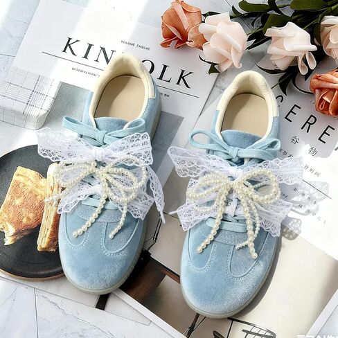 2 Pairs Lace Shoelaces - 120CM Flat Ribbon Shoe Laces for Women, 3CM Wide Fancy Sneaker Shoelaces, Decorative and Comfortable – White in Saudi Arabia