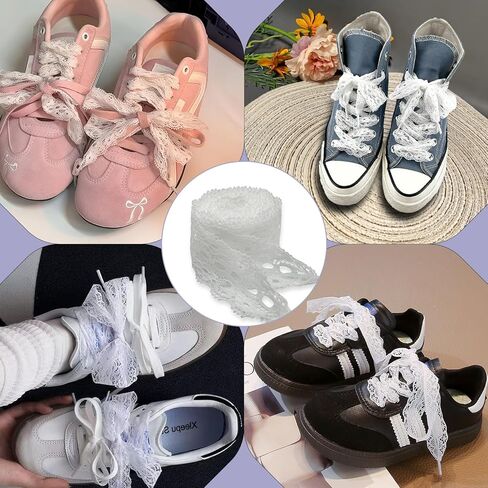 2 Pairs Lace Shoelaces - 120CM Flat Ribbon Shoe Laces for Women, 3CM Wide Fancy Sneaker Shoelaces, Decorative and Comfortable – White in Saudi Arabia