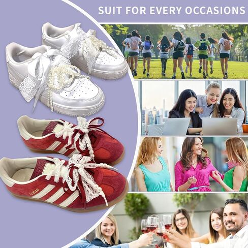 2 Pairs Lace Shoelaces - 120CM Flat Ribbon Shoe Laces for Women, 3CM Wide Fancy Sneaker Shoelaces, Decorative and Comfortable – White in Saudi Arabia