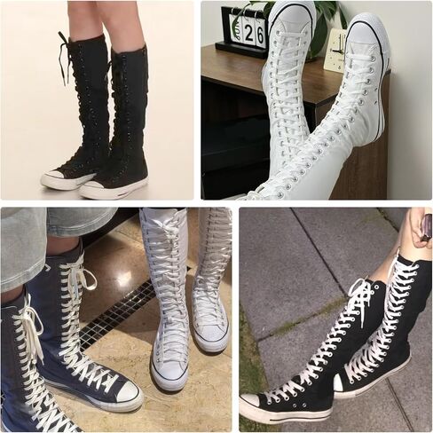 أربطة أحذية عالية للركبة من UamGlsob لأحذية Converse Chuck Taylor All Star، أربطة أحذية بوليستر طويلة مسطحة 8 مم، أربطة بديلة in Saudi Arabia