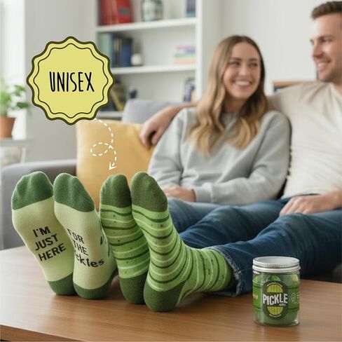 Pickle Novelty Crew Socks – Big Dill Funny Design – Green Striped Pattern – 2 Pairs in Mason Jar Packaging – Easter Basket Filler Gift for Adults in Kuwait