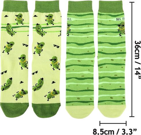 Pickle Novelty Crew Socks – Big Dill Funny Design – Green Striped Pattern – 2 Pairs in Mason Jar Packaging – Easter Basket Filler Gift for Adults in Kuwait