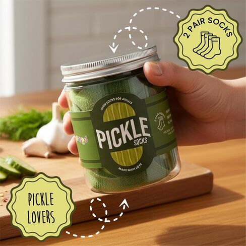 Pickle Novelty Crew Socks – Big Dill Funny Design – Green Striped Pattern – 2 Pairs in Mason Jar Packaging – Easter Basket Filler Gift for Adults in Kuwait