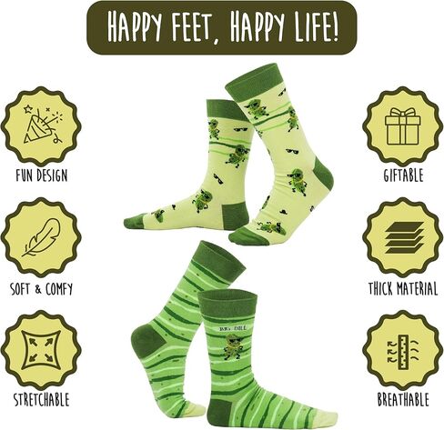Pickle Novelty Crew Socks – Big Dill Funny Design – Green Striped Pattern – 2 Pairs in Mason Jar Packaging – Easter Basket Filler Gift for Adults in Kuwait