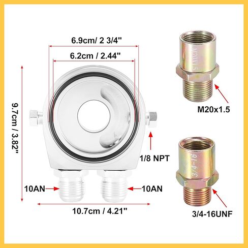 Universal Car Aluminum Alloy Oil Filter Cooler Sandwich Thread Plate Adapter Oil Cooler Kit Silver Tone M20x1.5 1/8 NPT Auto Replacement Parts in Saudi Arabia