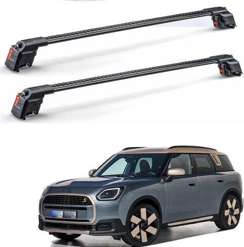 رفوف السقف قضبان متقاطعة لسيارة Mini Countryman SE ALL4 2024 2026 قضبان حاملة البضائع قابلة للقفل (نظام مضاد للسرقة) متوفرة من الألومنيوم باللون الأسود أو الرمادي (أسود) in Kuwait