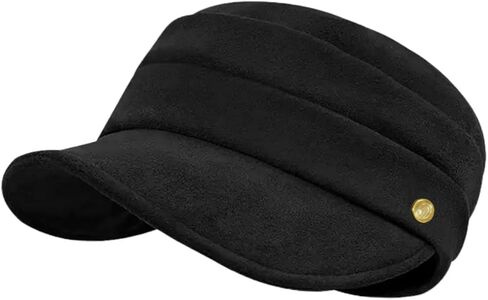 Women's Suede Newsboy Cap with Adjustable Hook-and-Loop & Soft Foldable Brim for Fall Winter（Black） in Saudi Arabia