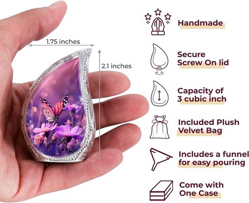 Trupoint Memorials Small Urns for Human Ashes Keepsake, Decorative Mini Cremation Urn for Adult Men & Women – Small, Purple Blue Butterfly Teardrop in Saudi Arabia