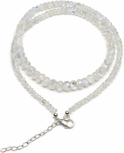 Myhealingworld Faceted Blue Fire/Blue Flashes Natural Rainbow Moonstone Beaded 6.5 inch Bracelet with Additional 2 inch 92.5 sterling silver extension. Bead Size Varies from 2mm to 5mm. in Saudi Arabia