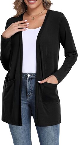 Womens Casual Lightweight Cardigans Long Sleeve Open Front Cardigan with Pockets in Kuwait