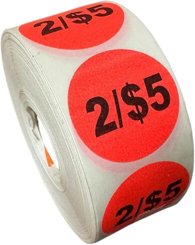 Labels and More 2/$5 Discount Labels 1.5" Round Bright Red Pricing Stickers 1 Roll 1,000 Labels in Saudi Arabia
