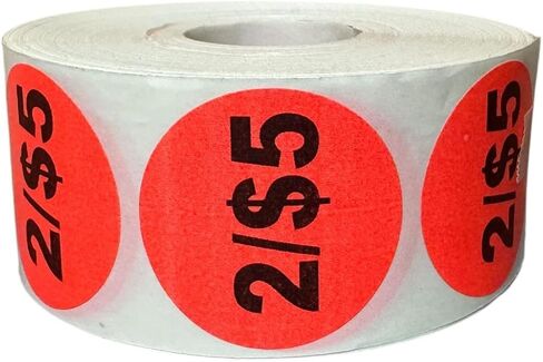 Labels and More 2/$5 Discount Labels 1.5" Round Bright Red Pricing Stickers 1 Roll 1,000 Labels in Saudi Arabia