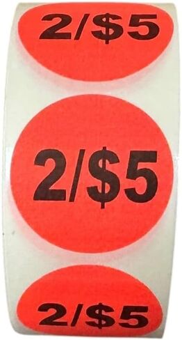 Labels and More 2/$5 Discount Labels 1.5" Round Bright Red Pricing Stickers 1 Roll 1,000 Labels in Saudi Arabia