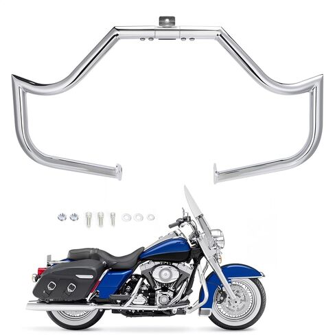 قضيب الطريق السريع لقضيب Harley Davidson Crash Bar متوافق مع Touring Road King Street Glide Electra Glide CVO وTrike Moustache Bar 1997-2008 (كروم) in Saudi Arabia
