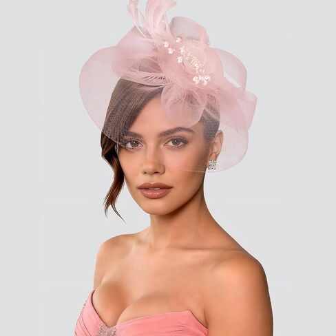 Womens Fascinators Mesh Hats Tea Party Hats for Women Feather Veil Headband in Saudi Arabia