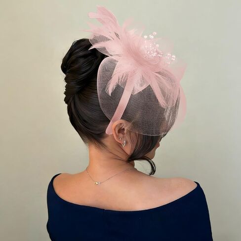 Womens Fascinators Mesh Hats Tea Party Hats for Women Feather Veil Headband in Saudi Arabia