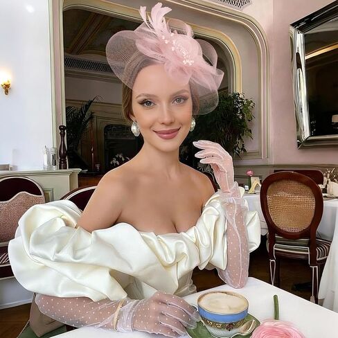 Womens Fascinators Mesh Hats Tea Party Hats for Women Feather Veil Headband in Saudi Arabia