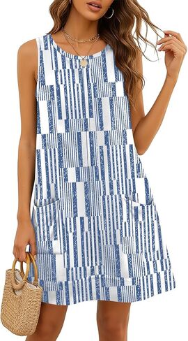 Disamer Womens Sleeveless Sundresses 2026 Vacation Beach Dress Casual Striped Printed Summer Dresses Short Dress with Pocket in Saudi Arabia